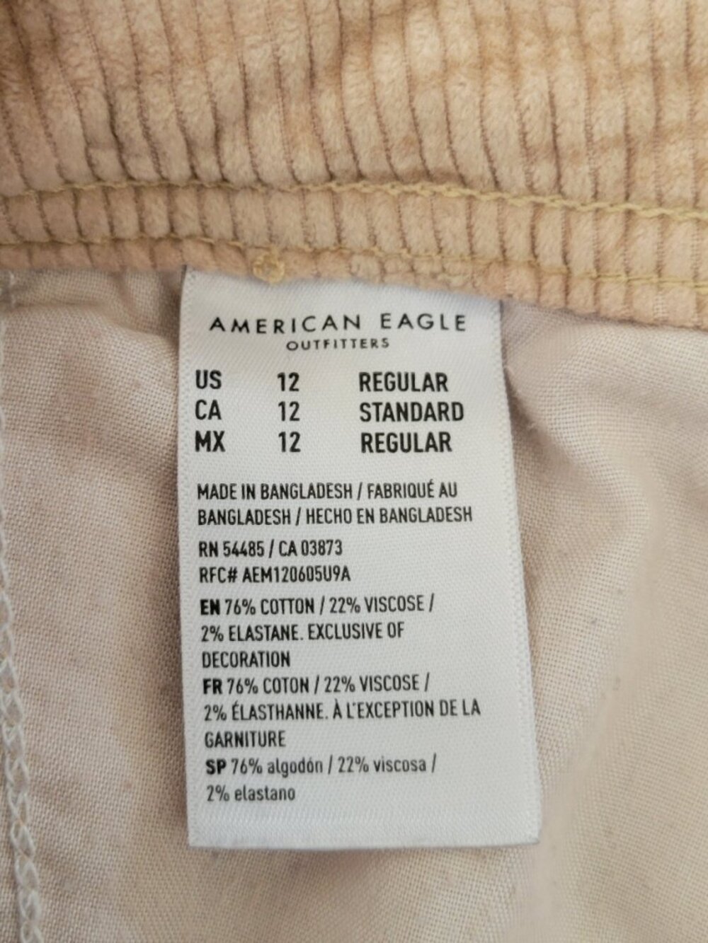 American Eagle High Rise Baggie Wide Leg Corduroy Cargo Pants Dreamy Drape Taupe - Picture 10 of 12
